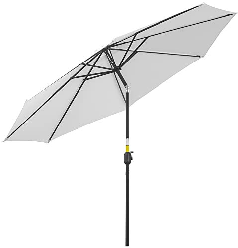 Outsunny Parasol de jardin extérieur Parasol droit inclinable Ø 3 m en métal Rond Polyester 180g/m² manivelle inclinable Blanc