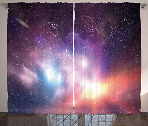 ABAKUHAUS Galaxis Rustikaler Vorhang, Cosmos Universum Raum, Wohnzimmer Universalband Gardinen mit Schlaufen und Haken, 280 x 260 cm, Lila