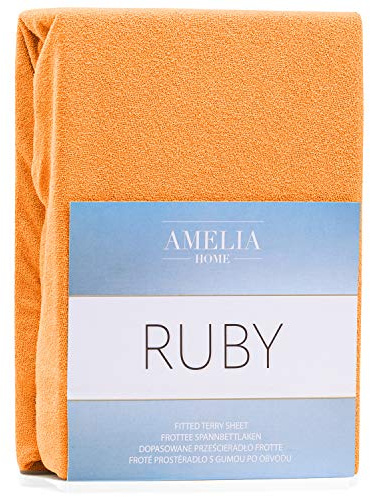 AmeliaHome Spannbettlaken 120x200-140x200 cm Frottee Baumwolle Spannbetttuch, orange