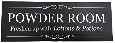 OriginDesigned Vintage Black & White 'Powder Room' Sign, Toilet, Restroom, Door Plaque - Waterproof Acrylic (Size 19.5cm x 7cm) supplied with adhesive strips