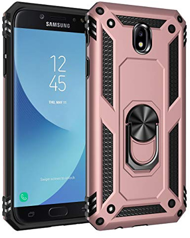 BestST Handyhülle für Samsung Galaxy J5 2017/J530 + Displayschutz,Hybrid Schutzhülle Militär Standard Stoßfest Hülle 360 Grad Drehbar Ringhalter Handytasche Cover Case,Rosegold