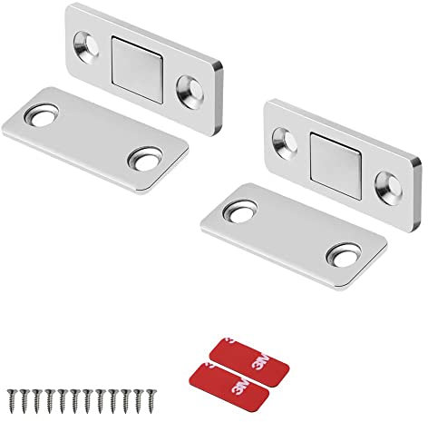 Mousike Magnetischer Türverschluss Ultradünne Schrankmagnete Edelstahl Schubladenmagnetverschluss für Schiebetürverschluss Küchenschrank Schrank Schrankschließer (Silber 2er Pack)…