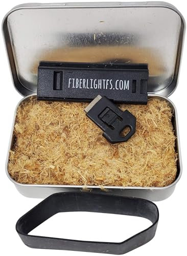Pousutong Survival Kit, Fiber Light Mini Fire Starter with Wood Fiber Tinder, Ferro Rod & Emergency Whistle in Waterproof Tin, Ideal for Camping, Hiking, Fishing, Outdoor Activities