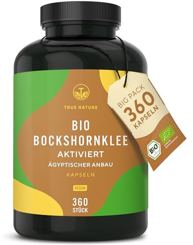 Bio Bockshornklee - Big Pack: 360 Bockshornkleesamen-Kapseln (650mg) - Hochdosiert: 2600mg pro Tag - Fenugreek aktiviert - Hochwertiger Rohstoff aus Ägypten - vegan - TRUE NATURE