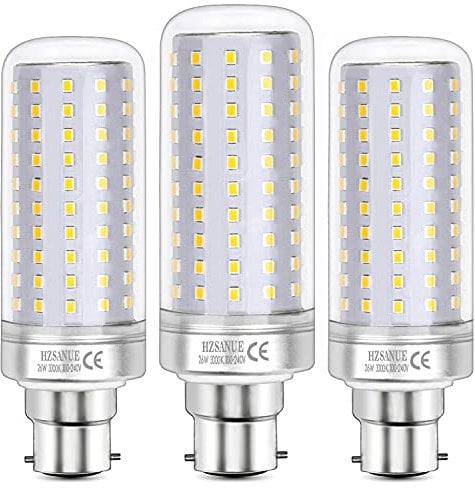 HZSANUE LED Lampen 26W, 200W Glühlampenäquivalent, 3000lm, 3000K Warmweiß, B22 Bajonettsockel, 3 Stück