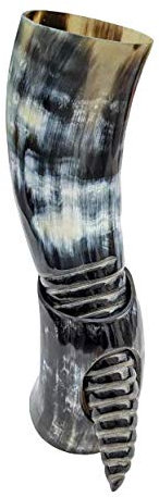Hornerey T-05Spi Echtes Trinkhorn 0,5l inkl. Hornständer und Spiralfräsung, Büffelhorn, 500 milliliters, Schwarz