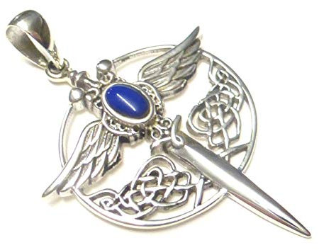 Anhänger Silber, Motivanhänger Schwert Erzengel Michael , Sterlingsilber, Lapis Stein, Schutzsymbol
