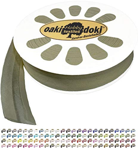 Sandras-Bastelladen 20m Schrägband/Einfassband Baumwolle Uni gefalzt Breite 20mm 575-Graugrün