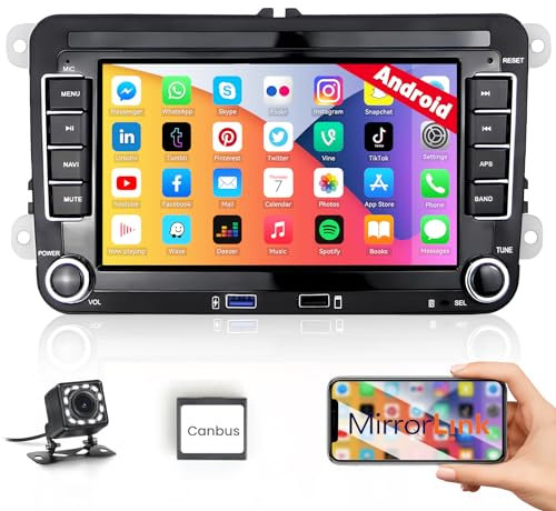 Hikity 2GB 32GB Android Autoradio für VW Golf 5 Golf 6 Skoda Polo Passat Tiguan Touran mit Navi, Wireless Carplay Android Auto 7 Zoll Bildschirm Bluetooth RDS FM Canbus Rückfahrkamera