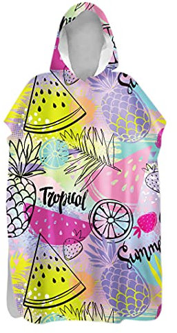 Morbuy Kinder Badeponcho mit Kapuze, 3D Sommerstrand Druck Bademantel Mikrofaser Weich Badetuch Schnelltrocknend Surf Poncho für Mädchen Jungen Erwachsene Schwimmen Strand (75x110cm,Ananas)