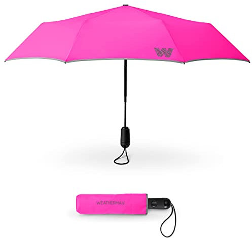 Weatherman Reise-Regenschirm - Winddichter Kompakter Schirm Widersteht Bis Zu 45 km/h Wind, Neon-Pink