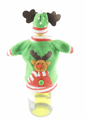 Festive Fun Christmas Santa Snowman Wine Bottle Cover & Bottle Hat Gift Bag Wrap (Reindeer)