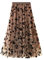 SotRong Tüllrock Beige Damen Midi Überlagerter Mehrlagiger Elastischer Hoch Taillierter A Linien Tutu Rock Mesh-Chiffon-Faltenrock mit Blumendekoration