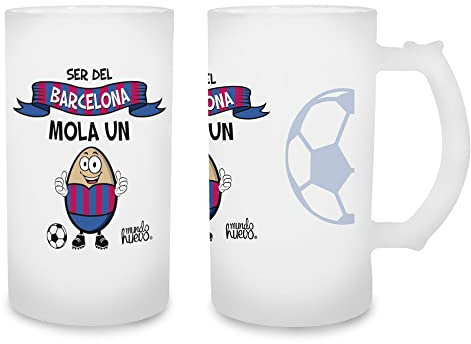 Jarra de cerveza Ser del Barcelona mola un huevo. Cristal esmerilado de primera calidad AAA. 80 x 150 mm. 500 ml