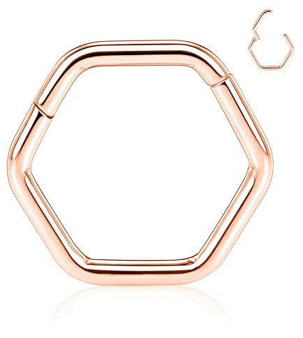 AROWRO 16G Hexagon Septum Nase Conch Ring Conch Daith Helix Piercing Schmuck Chirurgenstahl Septum Conch Daith Schmuck Septum Clicker Daith Conch Knorpel Helix Tragus Rook Ohrring 8mm Rose Gold