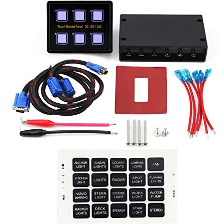 Akozon Panneau D'écran Tactile, 12V / 24V UniversalTouch Screen Switch Panel 6 Gang Touch Screen Control Panel Box LED Switch Panel For Car Boat