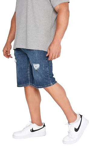 BadRhino Big & Tall Mid Ripped Denim Shorts - Men's - Plus Size Curve Blue