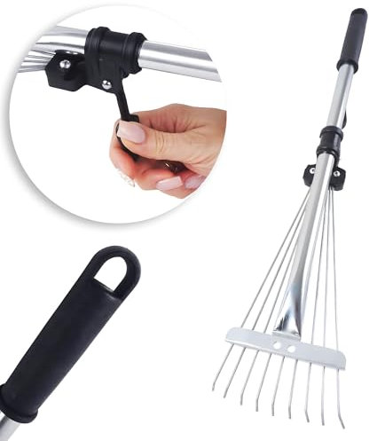 BAUSTER® Robuster Rechen 50 cm Laubbesen Laubharke Fächerbesen Laubfeger Laubfächer Laubrechen aus Metal , für Heu - Gras - Laub , Grasschwader, landwirtschaftliche Schwader, Klein Gartengeräte