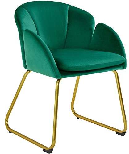Yaheetech Velvet Tub Chair Vanity Chair, Modern Accent Armchair with Golden Mental Legs for Living Room/Bedroom/Makeup, Green