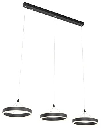 Qazqa - Design Hängelampe I Pendellampe I Pendelleuchte schwarz länglich inkl. LED 3-flammig-stufig dimmbar 3-flammig-Licht - Lyani Dimmer I Dimmbar I Wohnzimmer I Schlafzimmer - Aluminium Länglich I