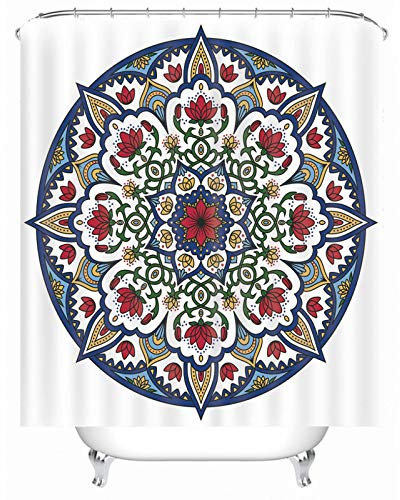 EHOMERY Duschvorhang Dachschräge Badewanne Duschrollo Ohne Kassette Blumenmuster Polyester Weiß Rostfreie Ösen Und 12 Hakenringe, 180X180Cm