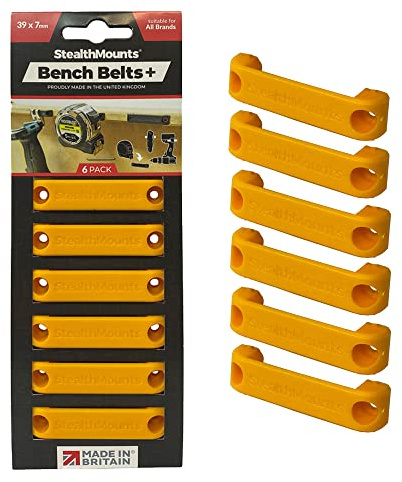 StealthMounts Bench Belt Plus - Universal Tool Holder | Bench Set | Perfect Tool Hanger Storage Dock for Power Tools, Tape Measures and Belt Clips (Yellow)