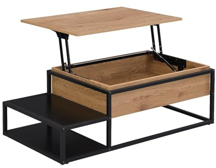 Vente-unique - Couchtisch höhenverstellbar Lutesa -L 110cm x B 60cm x H 38cm- MDF - schwarz, naturfarben hell