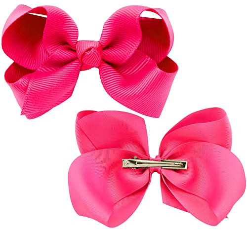 2 Stück Schleifen-Haarspangen, Pferdeschwanz-Clips 3 Zoll, Entenschnabel-Haarschleifen für Kinder Mädchen Frauen (Rose Red)