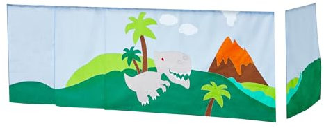 Hoppekids Dino-Abenteuer Handgefertigter Halbhochbettvorhang (90x200cm) inkl. Draht-Set und Haken für Kinderzimmer