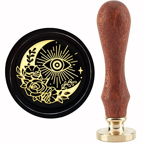 CRASPIRE Moon Wax Seal Stamp Rose Sealing Wax Stamps Devil's Eye 30mm Retro Vintage Removable Brass Stamp Head with Wood Handle for Wedding Invitations Halloween Christmas Thanksgiving Gift Packing
