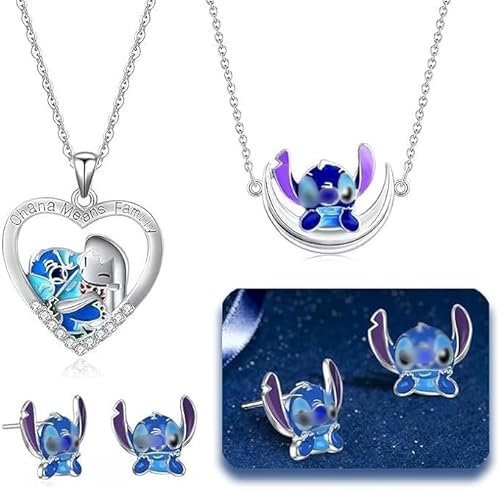 3PCS Cartoon s-ti-tc-h Halskette Anime Halskette, Mode Niedlich Silber Anime Halskette Schmuck, for Wife Girlfriend Mother Daughter Birthday Anniversary Valentine's Day Gifts
