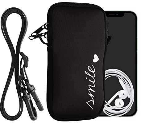 kwmobile Custodia in Neoprene con Zip per Smartphone - Portacellulare a Tracolla - Porta Cellulare da Collo Universale - Cover Borsa Telefono Smile