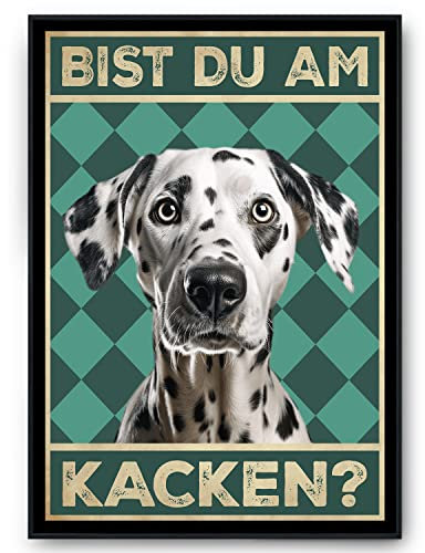 Tigerlino® Bist du am Kacken Hunde Poster Badezimmer Gästebad Wandbild Klo Toilette Dekoration Lustiges Gäste-WC Bild DIN A4 (Dalmatiner)