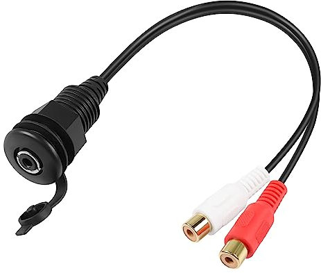 QIANRENON RCA auf 3,5mm Stereo Gewinde Festes Auto Wasserdichtes Kabel 2 RCA Buchse auf 1/8 TRS Buchse Eingebettet Montage Audio Adapter Einbaubuchse, für TV Tablet Lautsprecher Heimkino, 30cm/11.8in