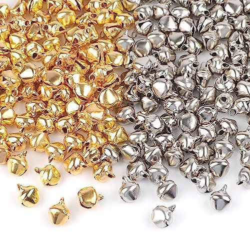 200 Stück Glöckchen, Glöckchen zum Basteln, Kleine Glöckchen, Rostschutz Mini Glöckchen, Deko Glöckchen für Schmuck Basteln, Weihnacht Fest Dekoration, Katzenspielzeug -10mm