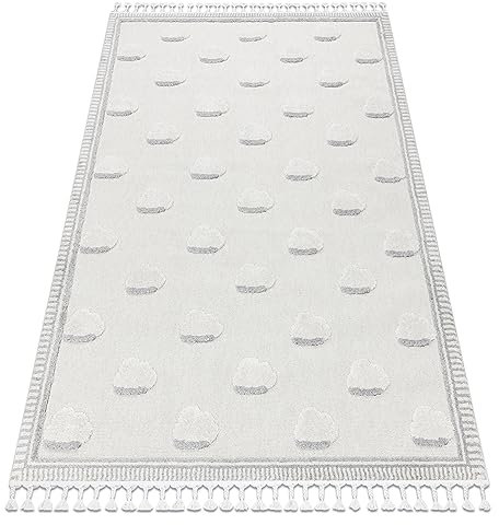 rugsx Teppich für Kinder YOYO GD62 Wolken, strukturell, sensorische, Fransen, weiß/grau 140x190 cm