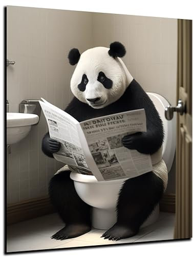 DARO Design - Bilder Deko Gäste WC Wandbild Badezimmer Bad Toilette Kunstdruck Bild auf 6mm HDF 30x20 cm Panda Bär Wanddeko - lustige Wandbilder Leinwand Poster Aesthetic Room Decor Bear