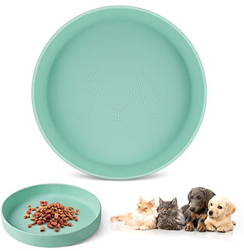 Adiwo Platos para Mascotas, Silicona Grado Alimenticio para Gatos y Perros, Plato para Gatos Poco Profundo Ancho Tazón, Cuencos Comida Seca y Húmeda para Gatos, Perros y Mascotas (Verde)