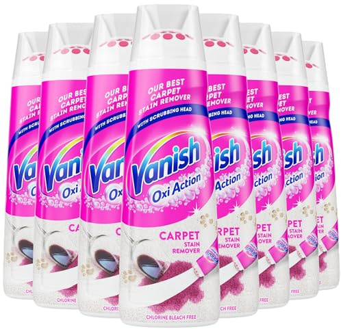 Vanish NEW Oxi Action Carpet Stain Remover, 195ml, Gold Carpet Serum with Scrubbing Head, Targeted Action on Tough Stains, Chlorine Bleach Free Formula, Safe to Use on Carpets & Upholstery (8 x 195ml)