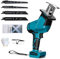 Akku Säbelsäge Kompatibel mit Makita 18V Lithium-Akku, 0-3500 SPM, Hublänge 15 mm, Bürstenlos Reciprosäge mit 4 Sägeblätter, 1 Brillen, 1 Handschuhe, zum Schneiden von Holz, Kunststoff, Metall