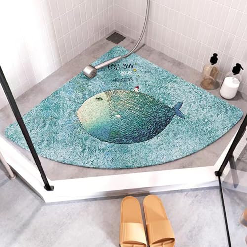 Wansiman Tappetino Angolare per Doccia in Luffa,Tappeto Antiscivolo per Doccia Angolare,Tappetino da Bagno Triangolare in Gomma,Forma di Ventaglio,Antiscivolo,Asciugatura Rapida,Lavabile,per Bagno,WC
