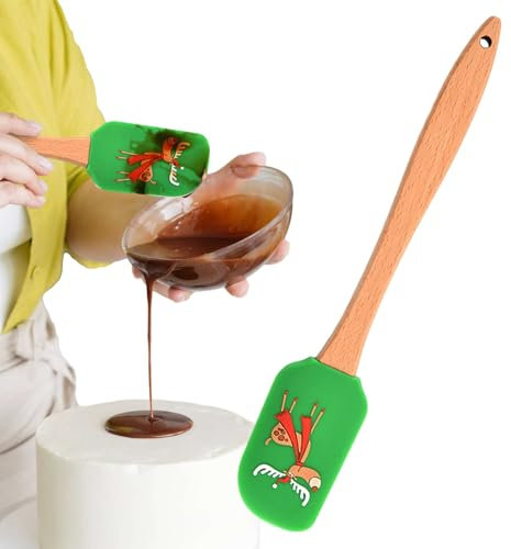 Silikonspatel mit -Motiv, Teigschaber mit Holzgriff, schön, hochtemperaturbeständig, Weihnachtsbaumspatel für Geschenke, Backen, Urlaubspartys
