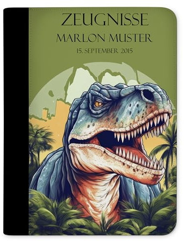 CreaDesign Customize A4 Zeugnismappe für Kinder - 26.7 x 32.7 x 1 cm, erweiterbar auf bis zu 20 Fächer, Sichtbuch ohne Klarsichthüllen, Dinosaurier Design, Dokumentenmappe für Schüler