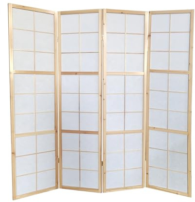 PEGANE Paravent Japonais Bois Naturel 4 pans | Séparateur de pièce, Hauteur 175 cm, Longueur 176 cm