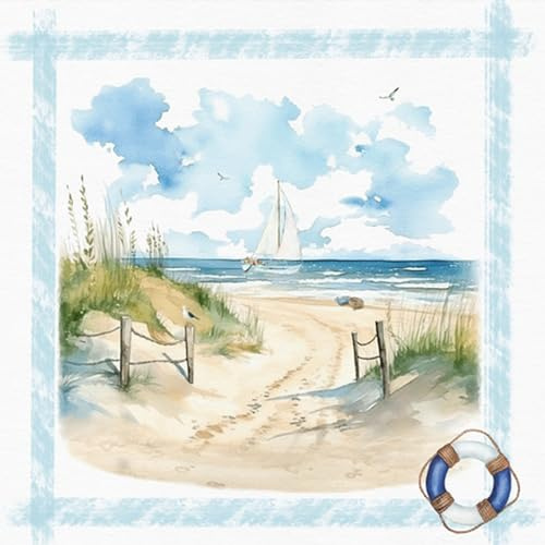20 Servietten Maritim Auszug aus dem Strandzugang als Tischdeko. Papierservietten mit Motiv. Auch für Decoupage und Serviettentechnik 33x33cm