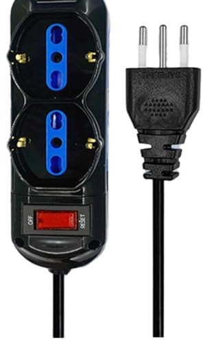 Multipresa Elettrica 6 Posti, Cavo 3M, Ciabatta Spina 10A con Interruttore, Max 2500W 250V, Nero