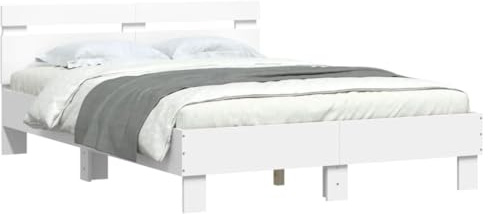 vidaXL Bettgestell mit Kopfteil LED-Beleuchtung Weiß 120x190 cm