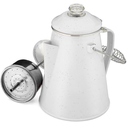 COLETTI Percolateur classique – Cafetières de camping, percolateur à café – La cafetière de camping originale, maintenant modernisée – Pour les brasseurs de camping partout [émail blanc, 12 tasses]