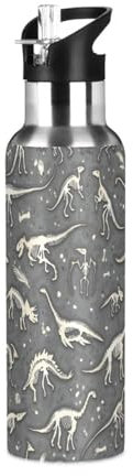 Bouteille d'eau avec paille étanche - Motif squelettes africains - Dinosaure - Bouteille isotherme pour filles et garçons - 600 ml