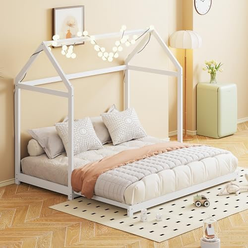 TOTITOM Ausziehbares Kinderbett, Schlafsofa 90/180 x 190 cm, Massivholzbettgestell mit Lattenrost Einzelbett Gästebett, weiß